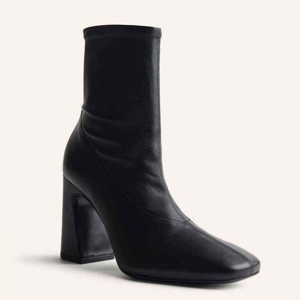 Reformation Edie Black Square Toe Chunky Block Heel Ankle Sock Boot Sz 7.5 NWOB - Picture 4 of 9
